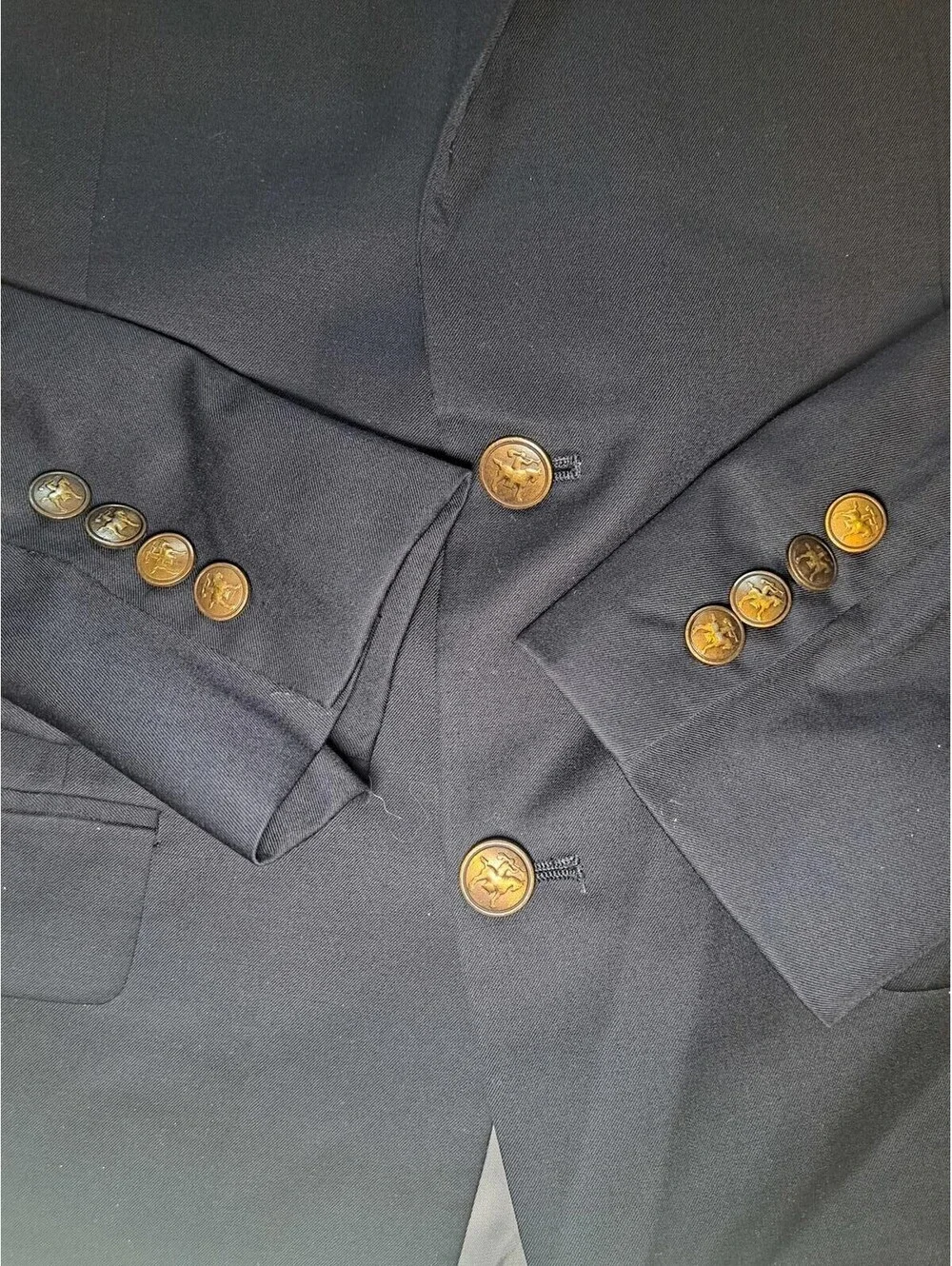 Hart Schaffner Marx Blazer Mens 38R Navy Bronze Buttons Wool